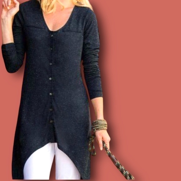 Soft Surroundings LENA Button Down Tunic Top, Navy Petite Medium Style 38748 - Picture 10 of 10